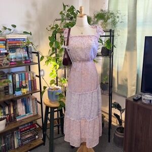 Sincerely Jules Floral Tiered Midi Dress Size Large Boho Preppy Cottage